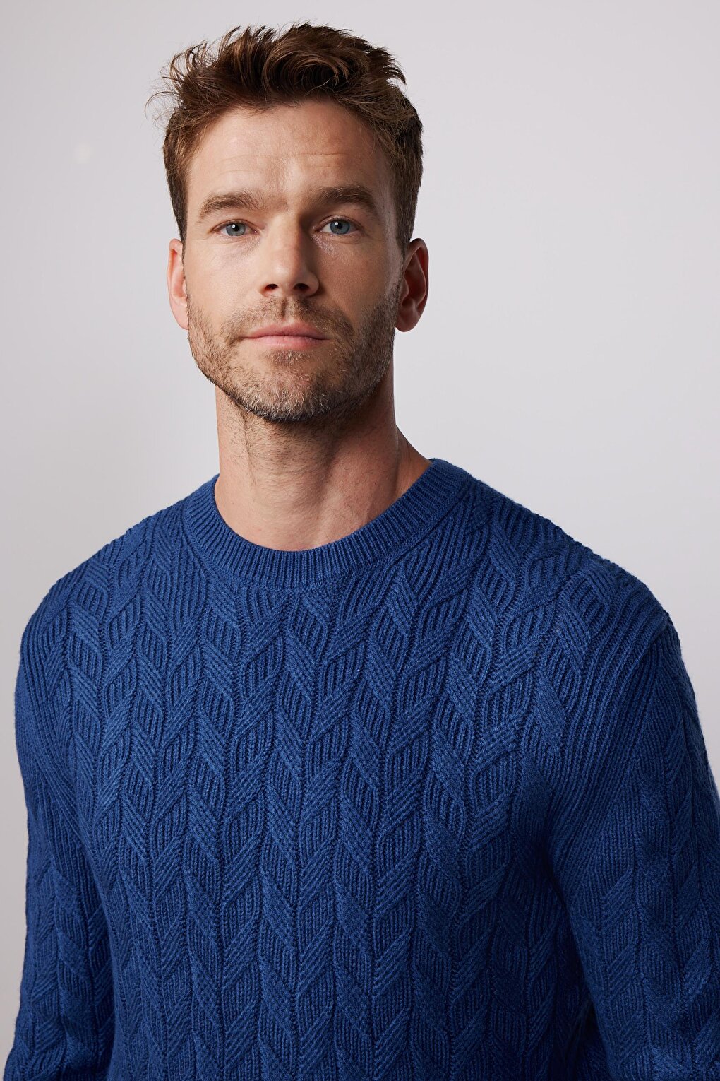 Slim Fit Crew Neck Patterned Navy Blue Men's Sweater