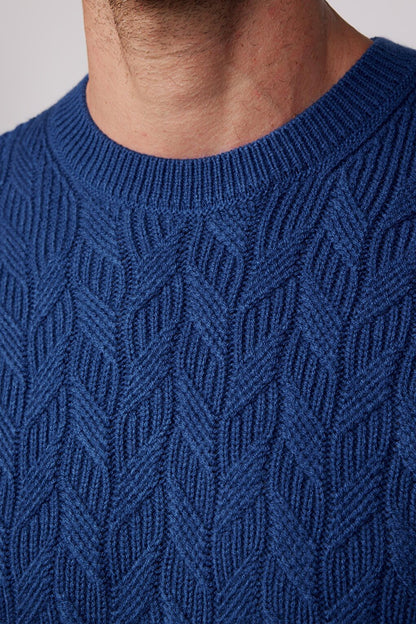 Slim Fit Crew Neck Patterned Navy Blue Men's Sweater