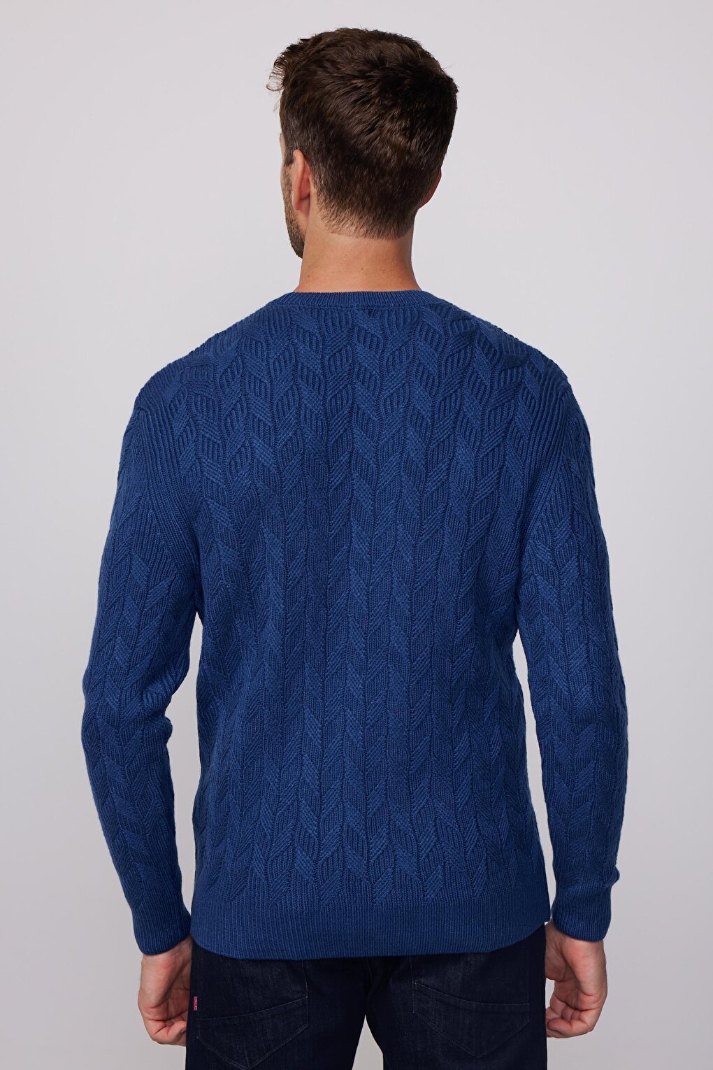 Slim Fit Crew Neck Patterned Navy Blue Men's Sweater