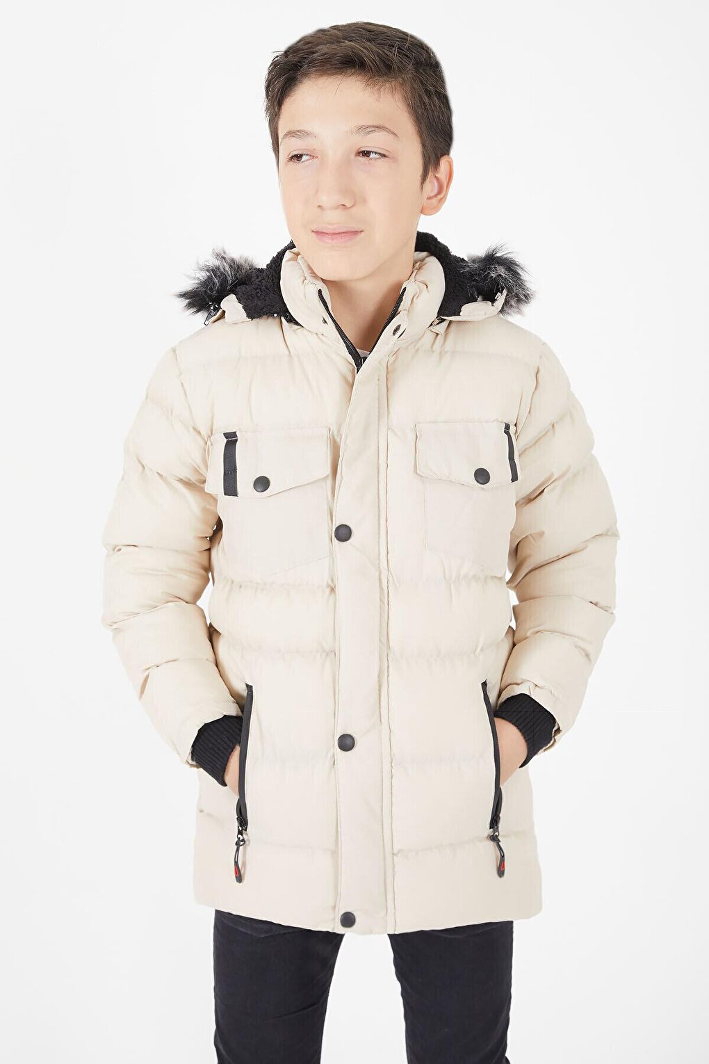 Boy's Puffer Jacket with Pocket Cover Beige 15512