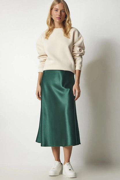 Emerald Green Ankle Length Satin Skirt