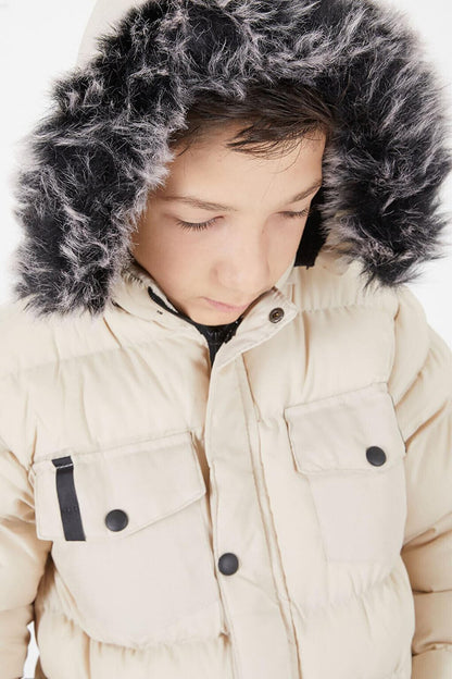 Boy's Puffer Jacket with Pocket Cover Beige 15512