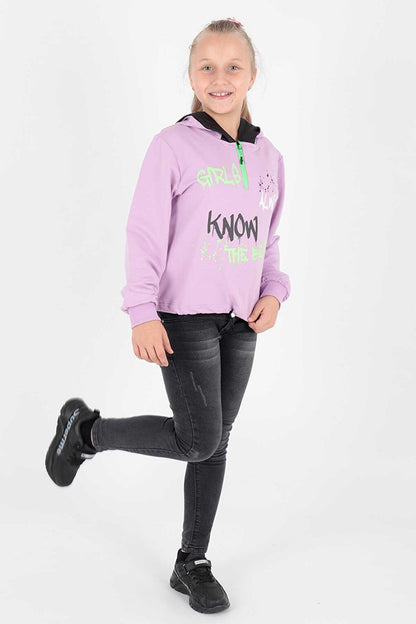 Kids Girl Always Printed Hooded Sweat Long Sleeve Hooded Sweatshirt Cotton Ak722407