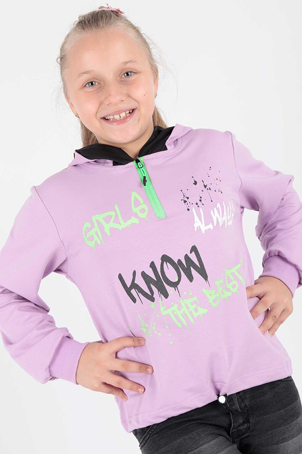 Kids Girl Always Printed Hooded Sweat Long Sleeve Hooded Sweatshirt Cotton Ak722407