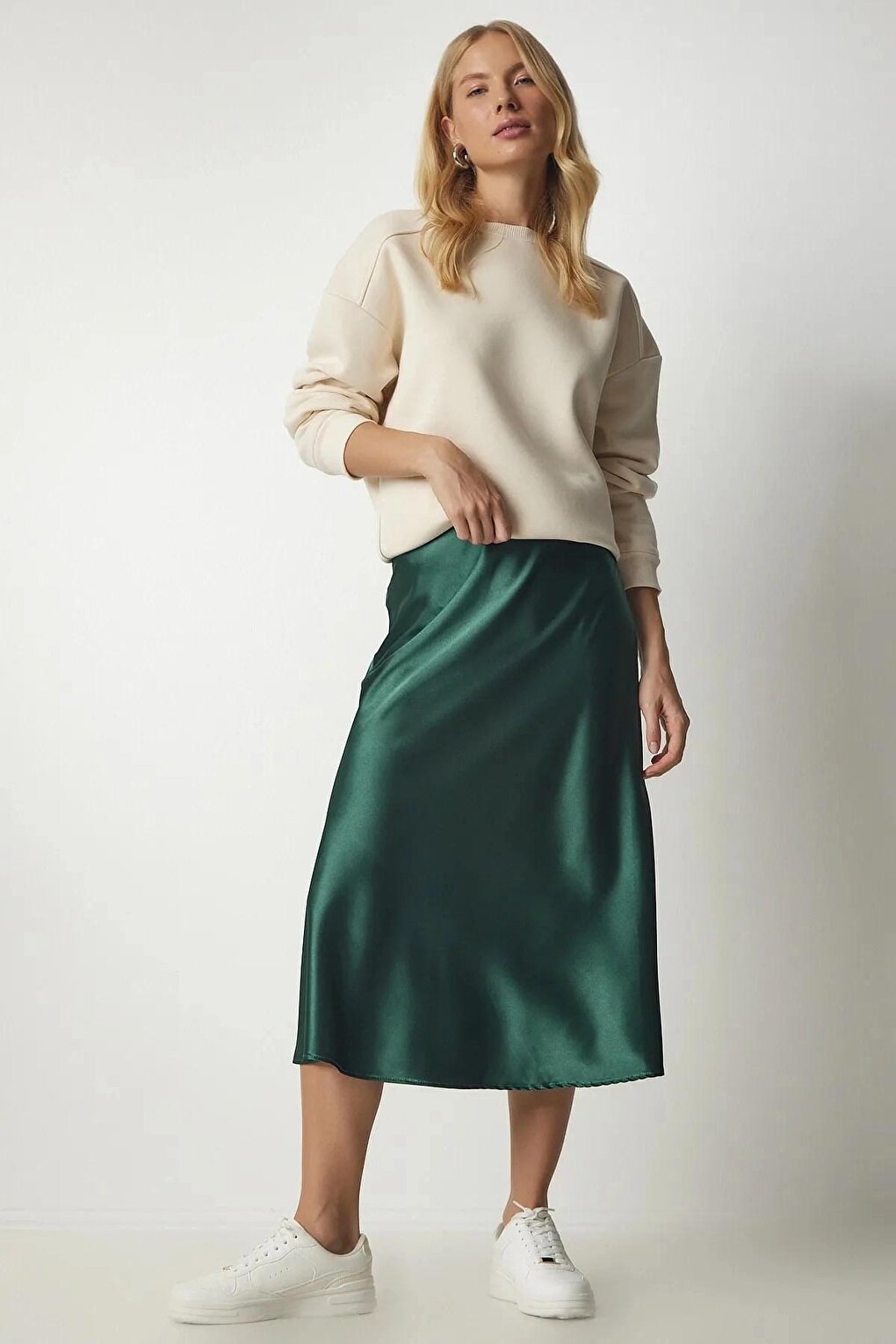 Emerald Green Ankle Length Satin Skirt