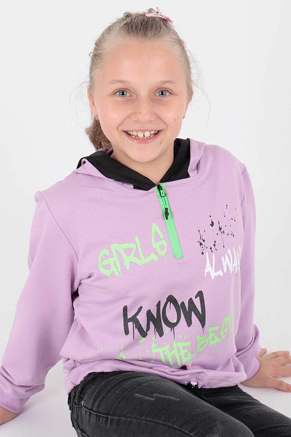 Kids Girl Always Printed Hooded Sweat Long Sleeve Hooded Sweatshirt Cotton Ak722407