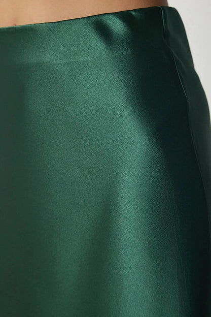 Emerald Green Ankle Length Satin Skirt