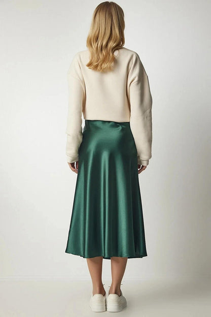 Emerald Green Ankle Length Satin Skirt