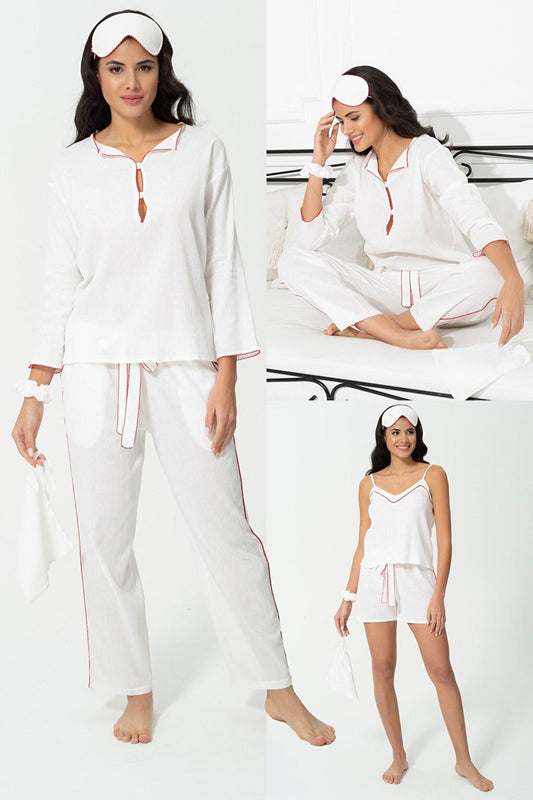 7-Piece Organic Red Embroidered Pajama Set