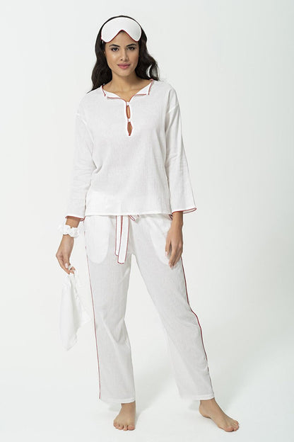 7-Piece Organic Red Embroidered Pajama Set