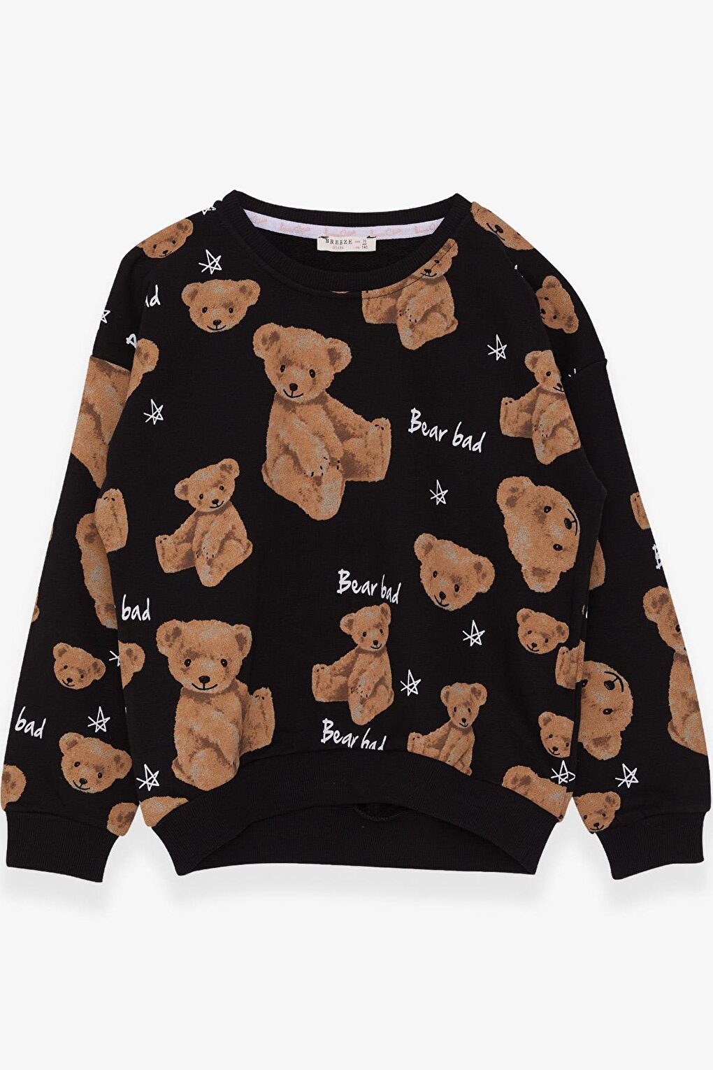 Girl's Sweatshirt Plush Teddy Bear Patterned Black (Age 11-14)