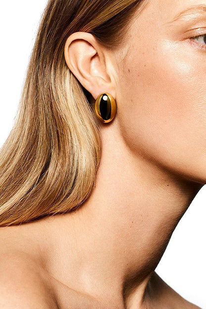 Gold Ellipse Chunky Plump Button Earring