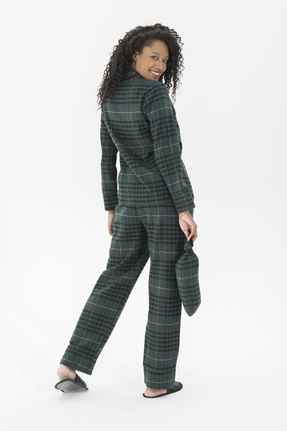 5-Piece Green Plaid Pajama Set with Slippers