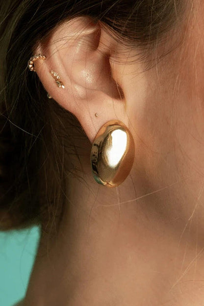 Gold Ellipse Chunky Plump Button Earring