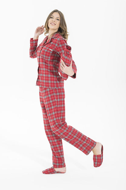 5-Piece Red Plaid Pajama Set with Slippers