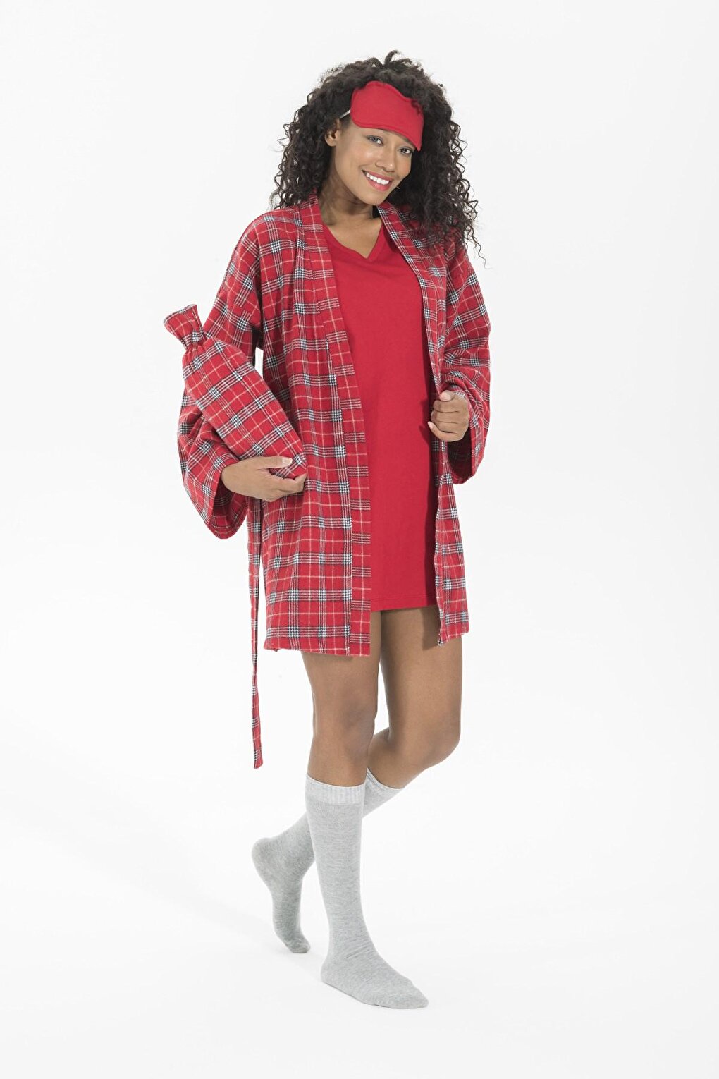 7-Piece Plaid Cotton Pajama Set with Robe