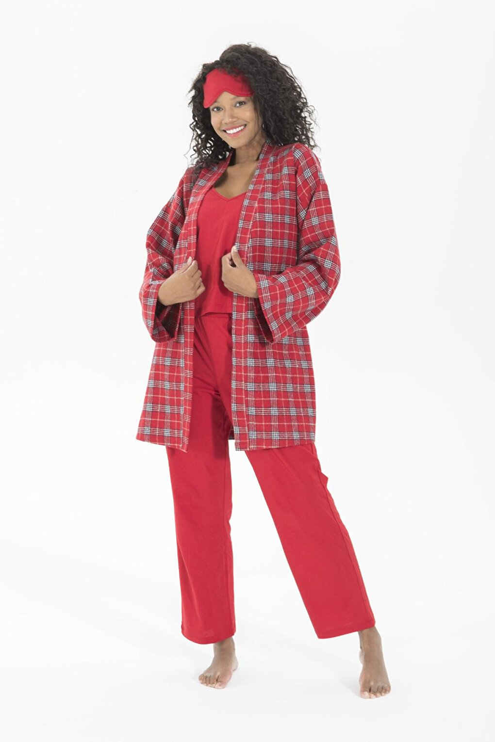 7-Piece Plaid Cotton Pajama Set with Robe