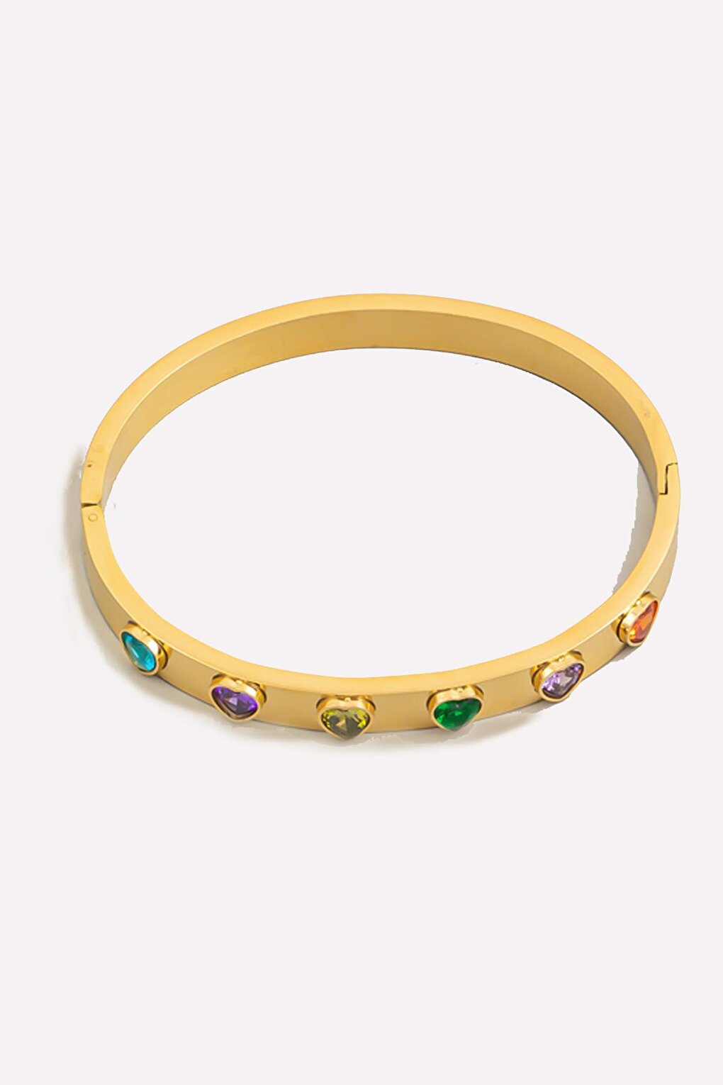 Stainless Steel Rainbow Heart Stone Cuff Bracelet