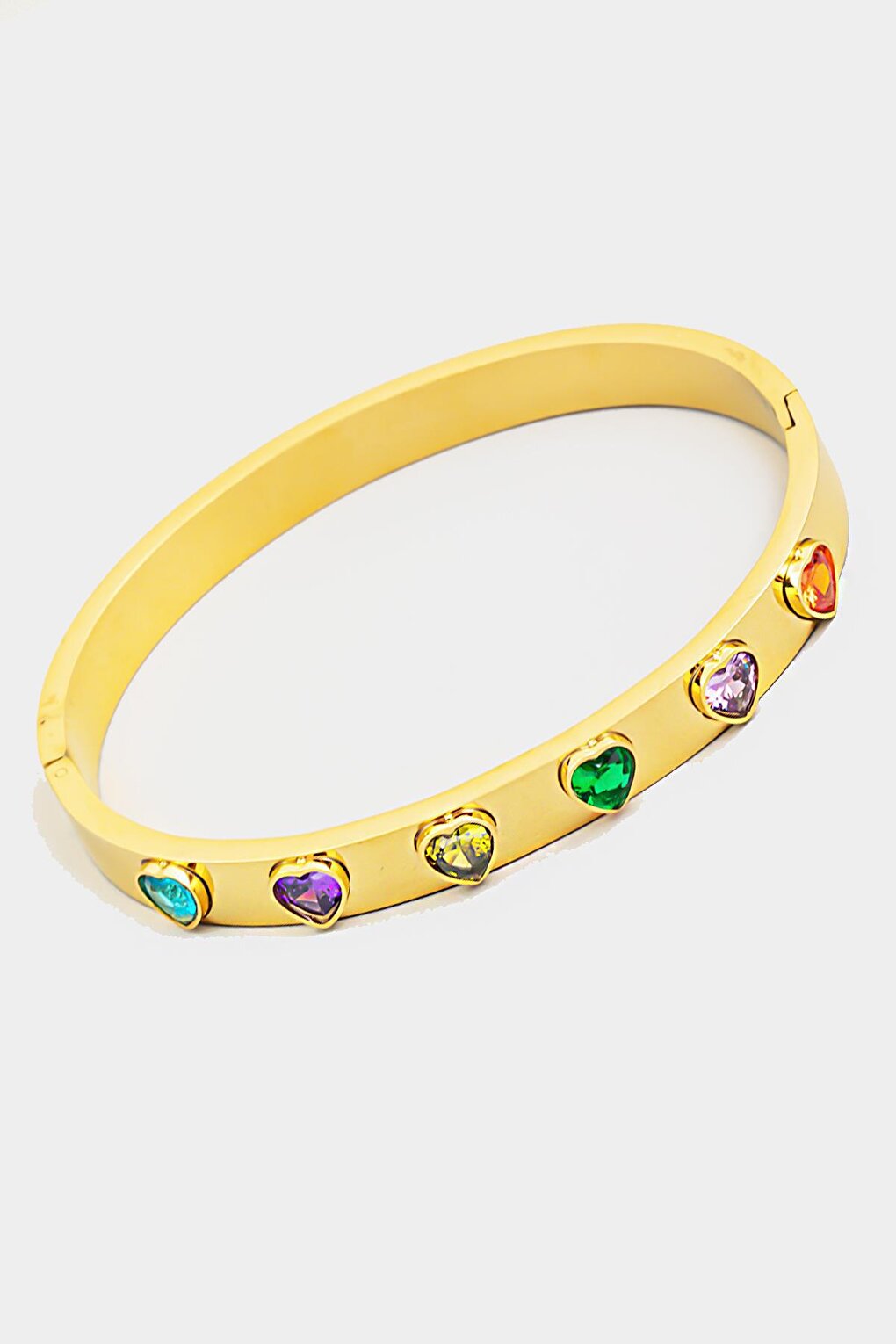 Stainless Steel Rainbow Heart Stone Cuff Bracelet