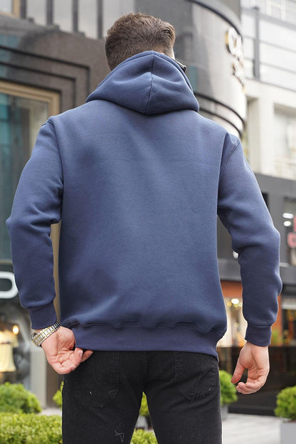 Navy Blue Zippered Basic Sweatshirt 6027