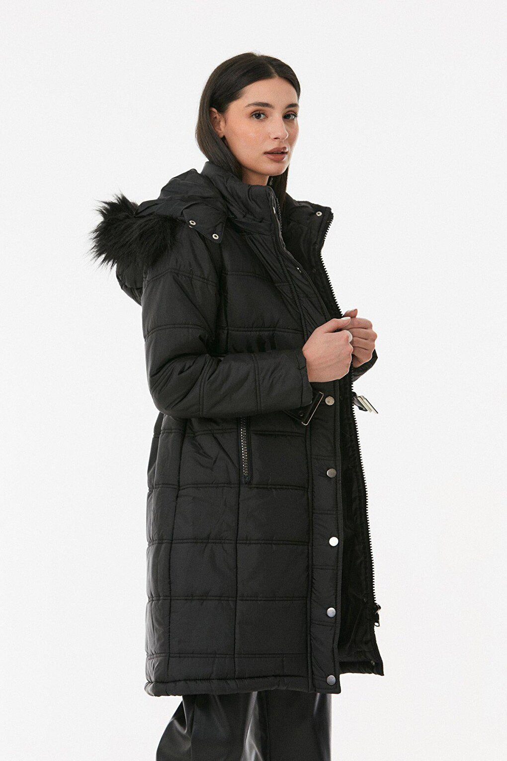 Belted Hooded Long Puffer Coat