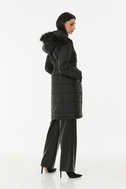 Belted Hooded Long Puffer Coat