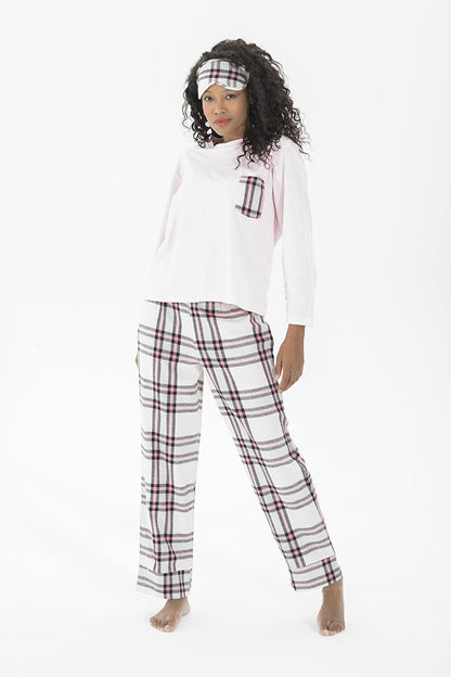 Cotton 5-Piece Pink Plaid Pajama Set