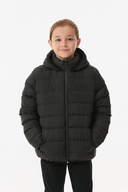 Unisex Children's Puffer Coat with Hooded Zipper