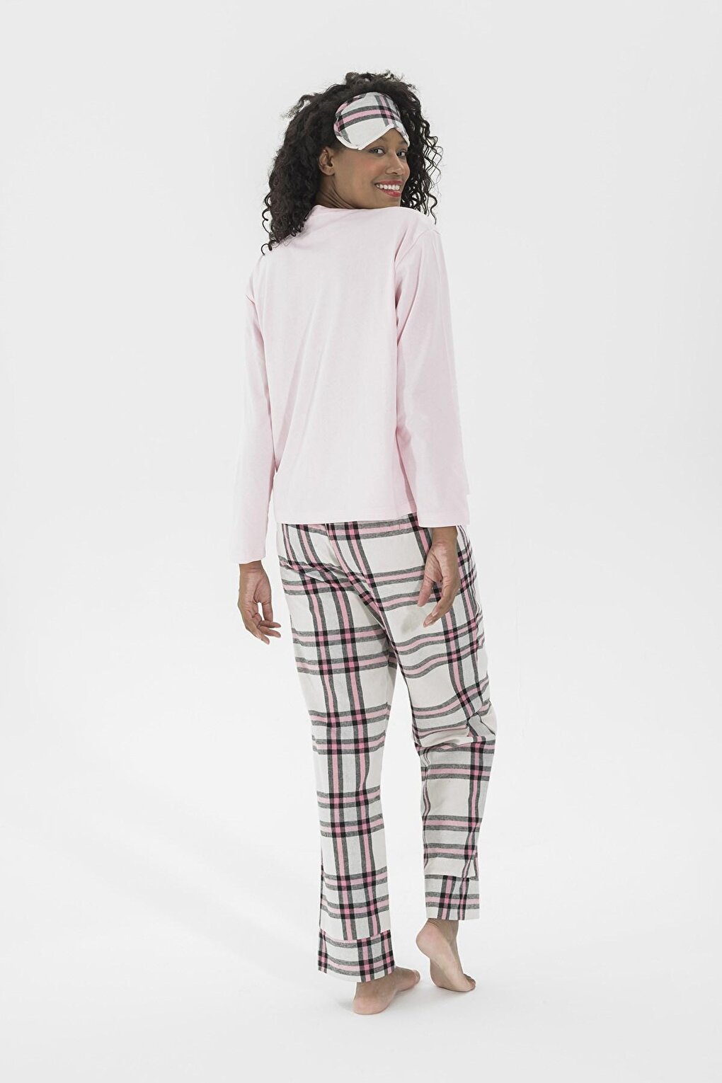 Cotton 5-Piece Pink Plaid Pajama Set