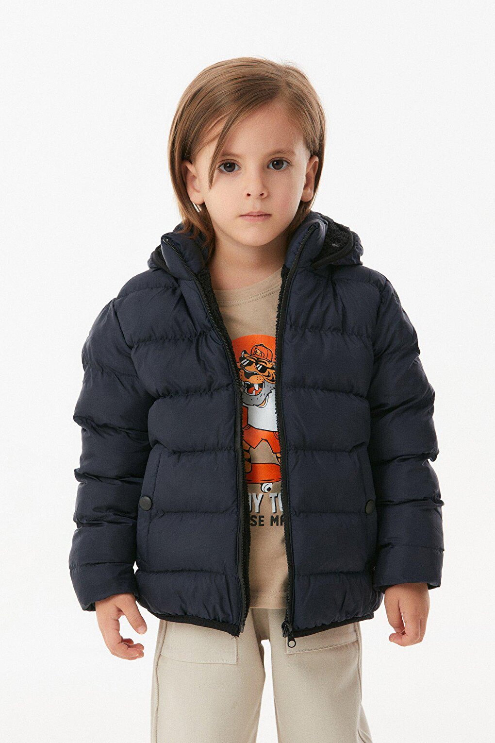 Unisex Children's Puffer Coat with Hooded Zipper