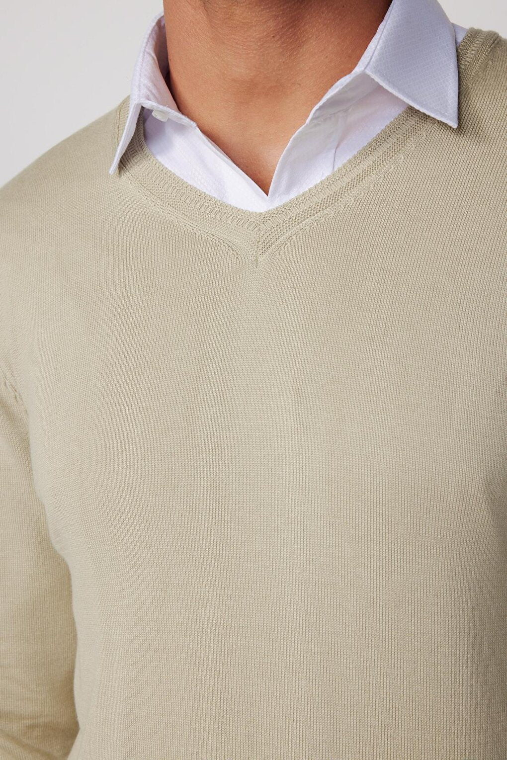 Slim Fit V-Neck Cotton Stone Color Men's Sweater