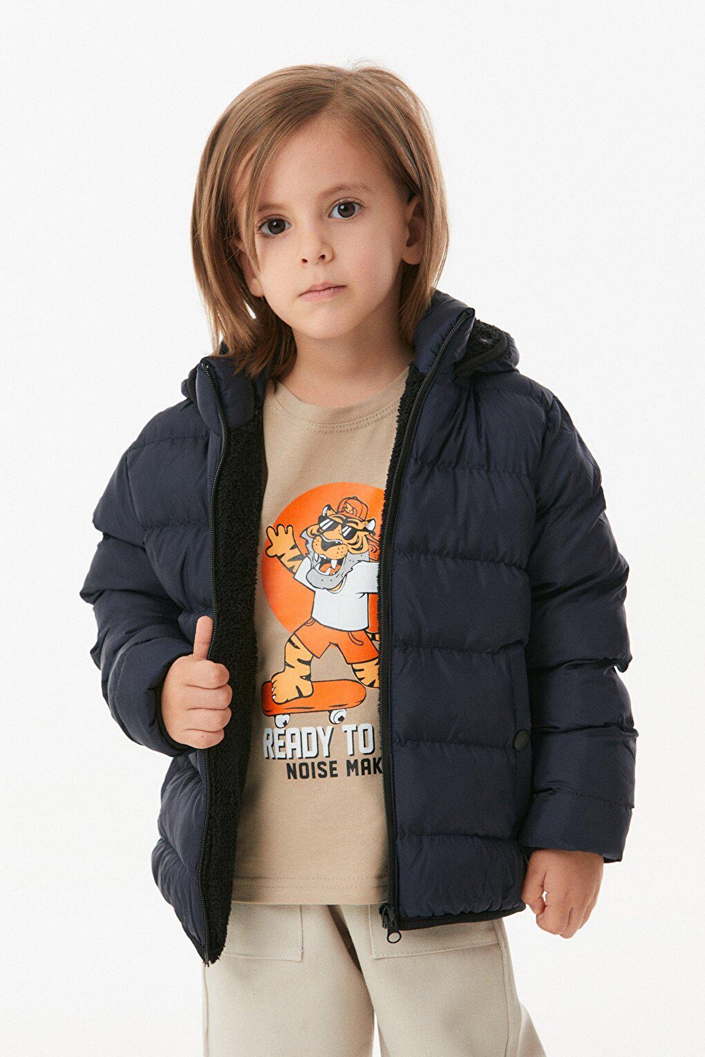 Unisex Children's Puffer Coat with Hooded Zipper