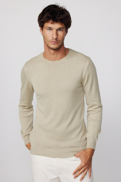 Slim Fit Crew Neck Stone Men's Sweater