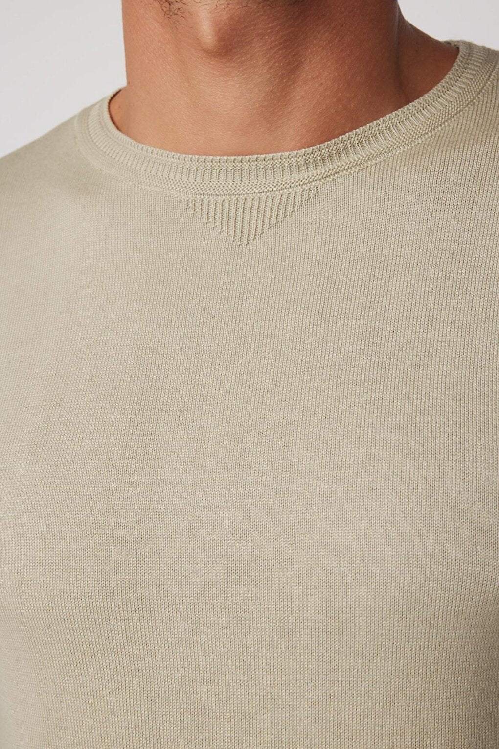 Slim Fit Crew Neck Stone Men's Sweater