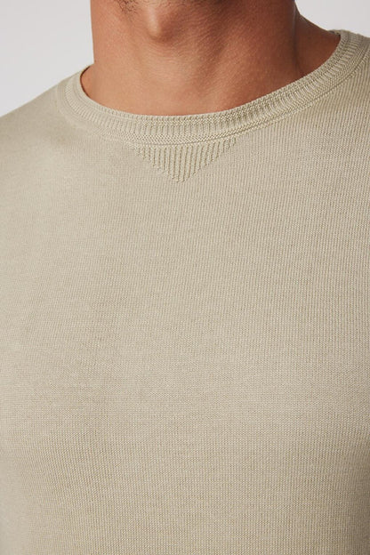 Slim Fit Crew Neck Stone Men's Sweater