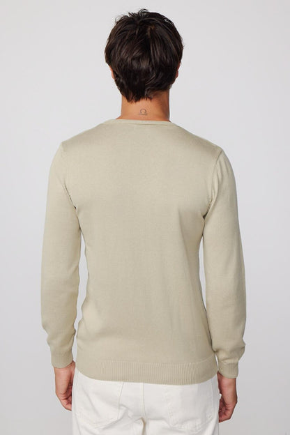 Slim Fit Crew Neck Stone Men's Sweater