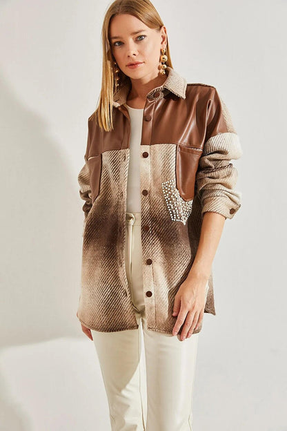 Women's Leather and Stone Detailed Stash Jacket