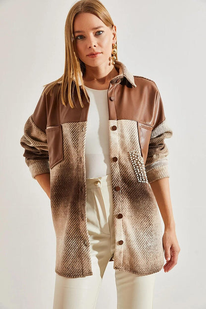 Women's Leather and Stone Detailed Stash Jacket