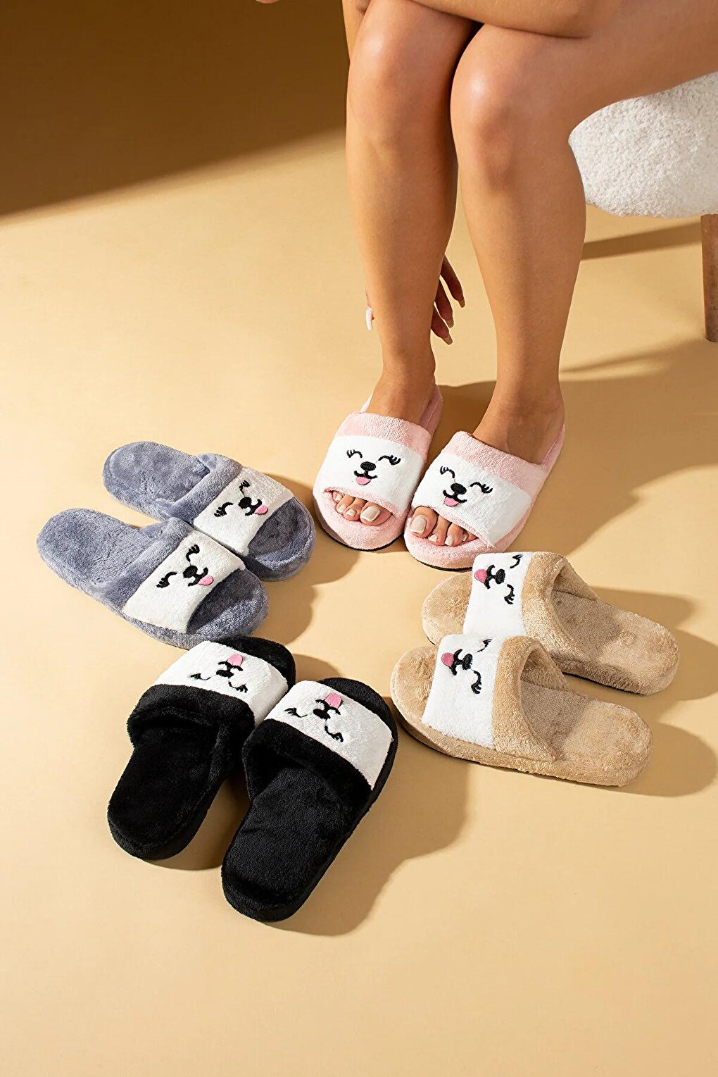 4 Pack Front Open Silent Sole Cute Cat Women Home Slippers TKM 15