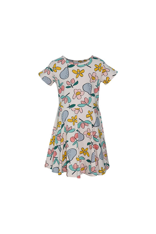 Girl's Cute Sketchbook Pattern Short Sleeve Flared Skirt Dress