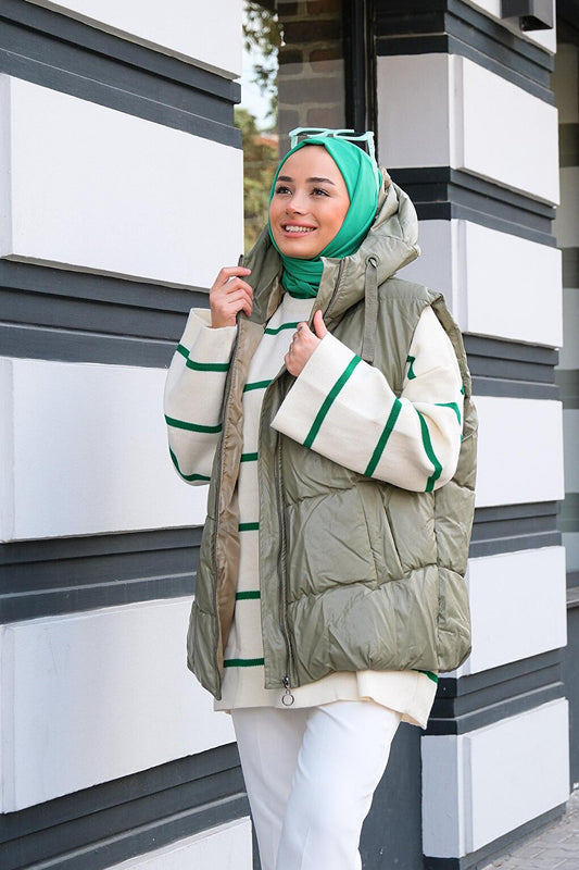 Leather Look Hooded Puffer Vest Mint Green