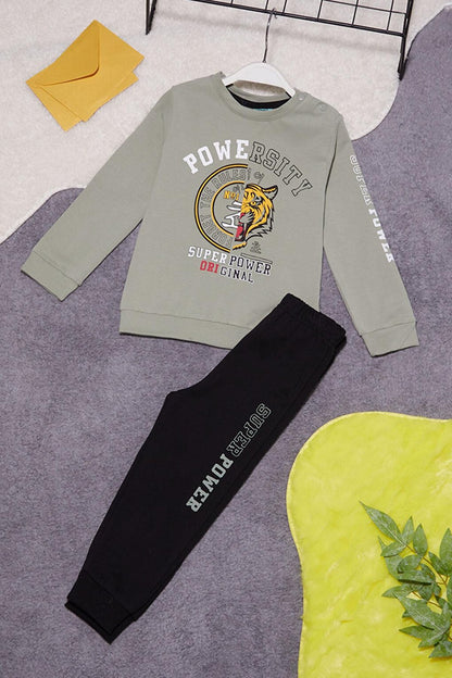 Tiger Printed Baby Boy Suit with Lettering on Sleeves 14998