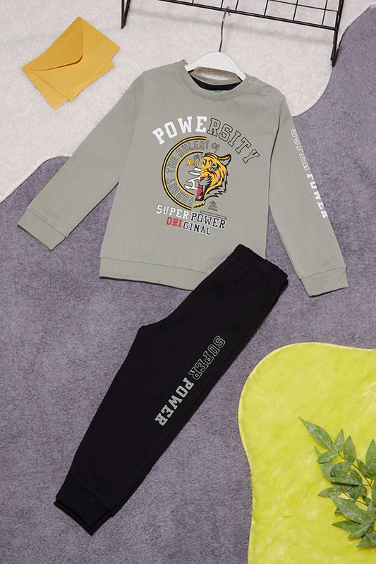 Tiger Printed Baby Boy Suit with Lettering on Sleeves 14998