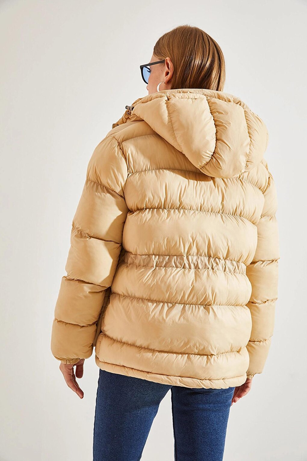 Women's Hooded Zippered Puffer Coat with Snap Fasteners