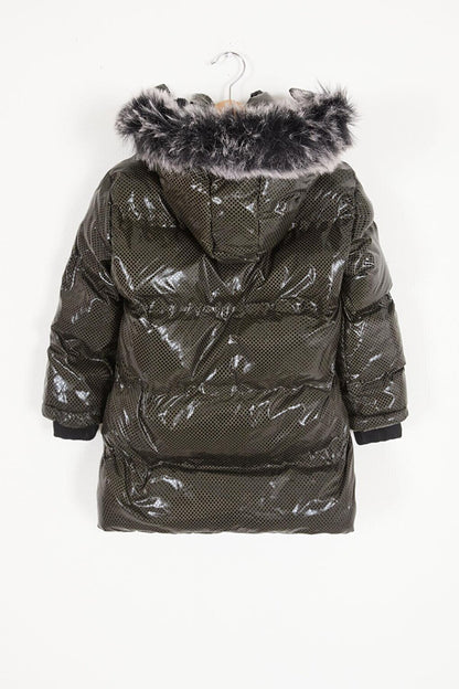 Girl's Hexagon Patterned Green Puffer Coat 17140