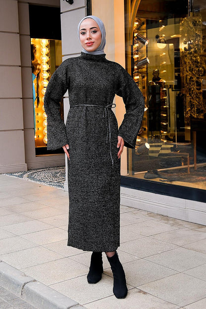 Lurex Hijab Knitwear Dress Black