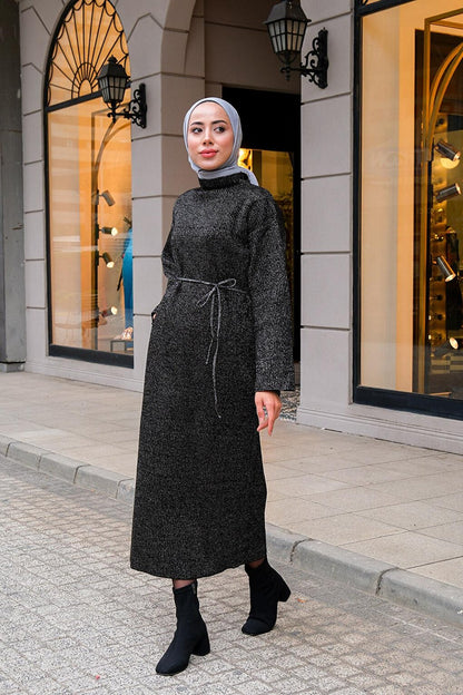 Lurex Hijab Knitwear Dress Black