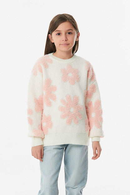 Flower Patterned Girl's Knitwear Sweater