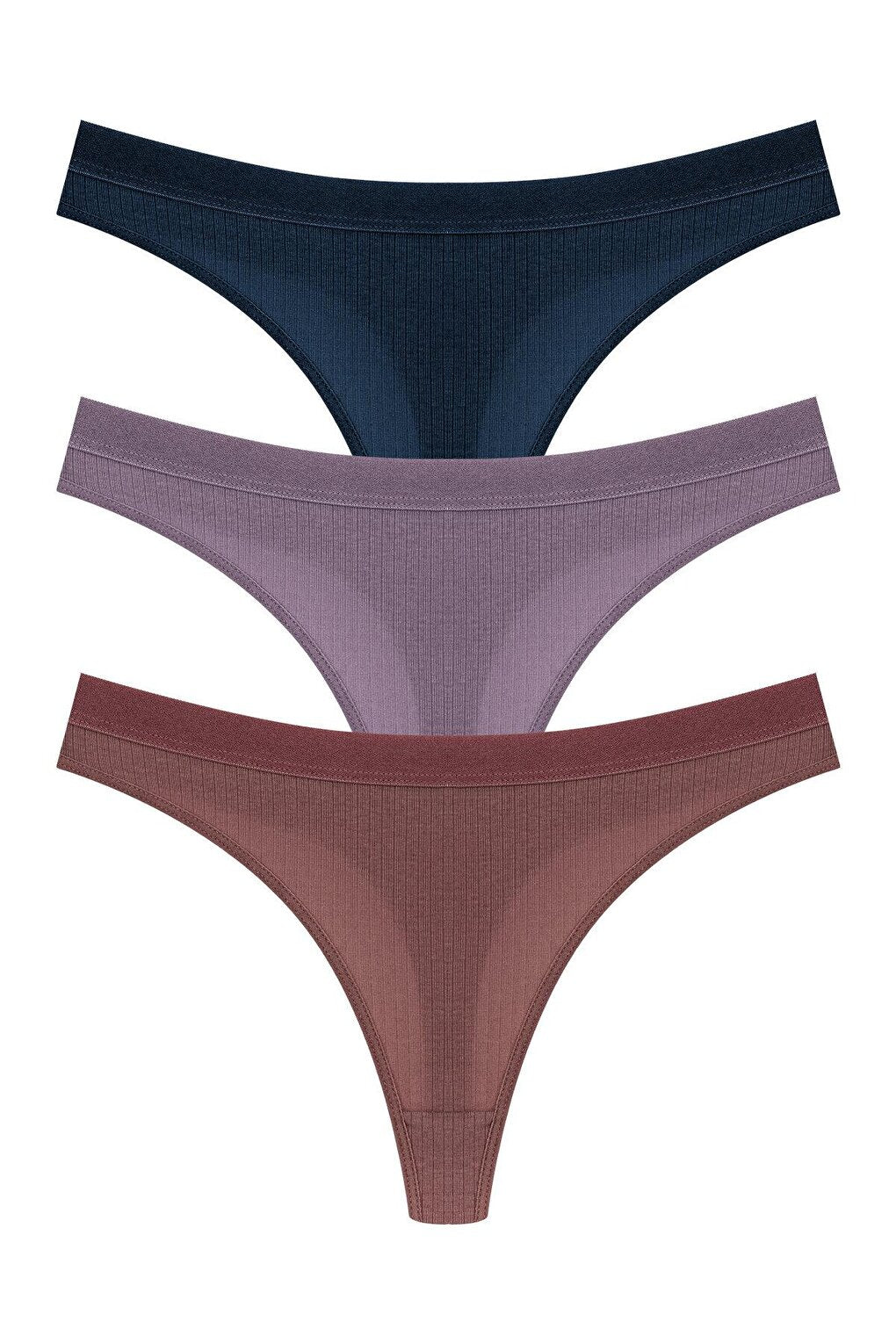 Cotton Ribbed Textured Women's Thong Panties 3-Piece