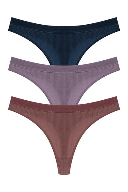 Cotton Ribbed Textured Women's Thong Panties 3-Piece